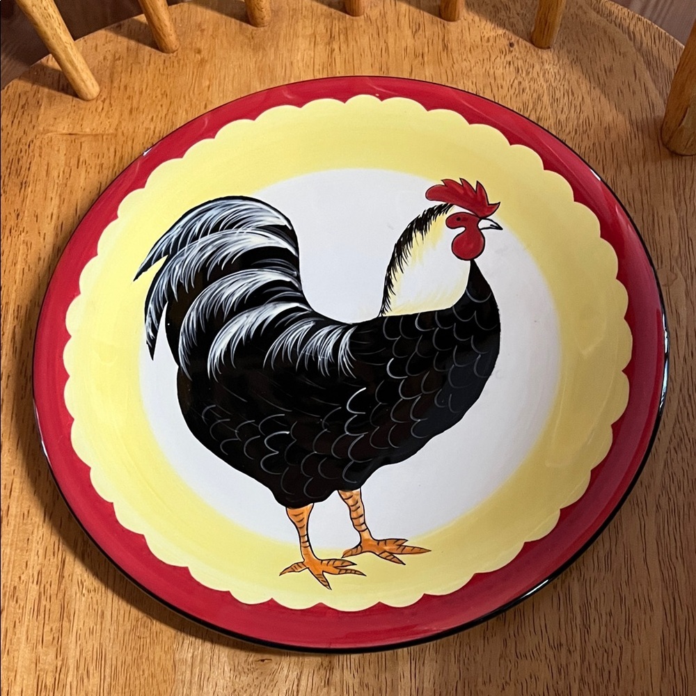 Certified International Rooster Dinner Plate - Red, Yellow, Black Farmhouse 11”